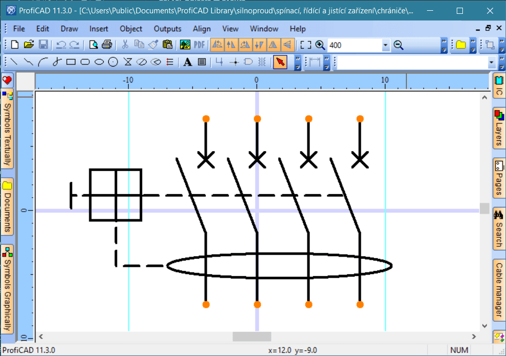 Symbol w edytorze CAD: rysowanie i punkty przyłączeniowe.