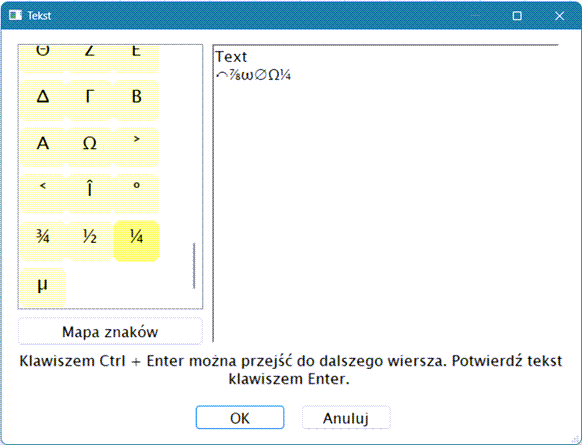 okno dialogowe wstawiania tekstu