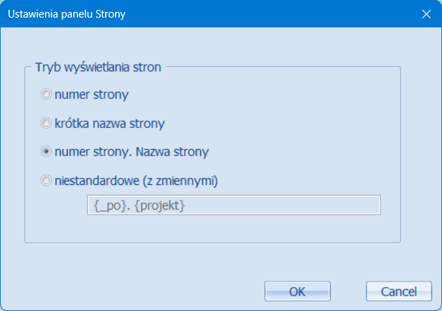 Ustawienia panelu Strony